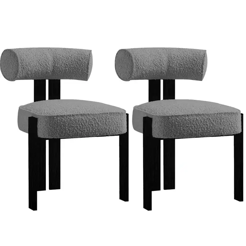 for Kitchen, Dining & Living Room Set of 2 Upholstered Dining Chairs, Modern Plush Boucle Chairs, with Curved Back & Rubber Wood Legs