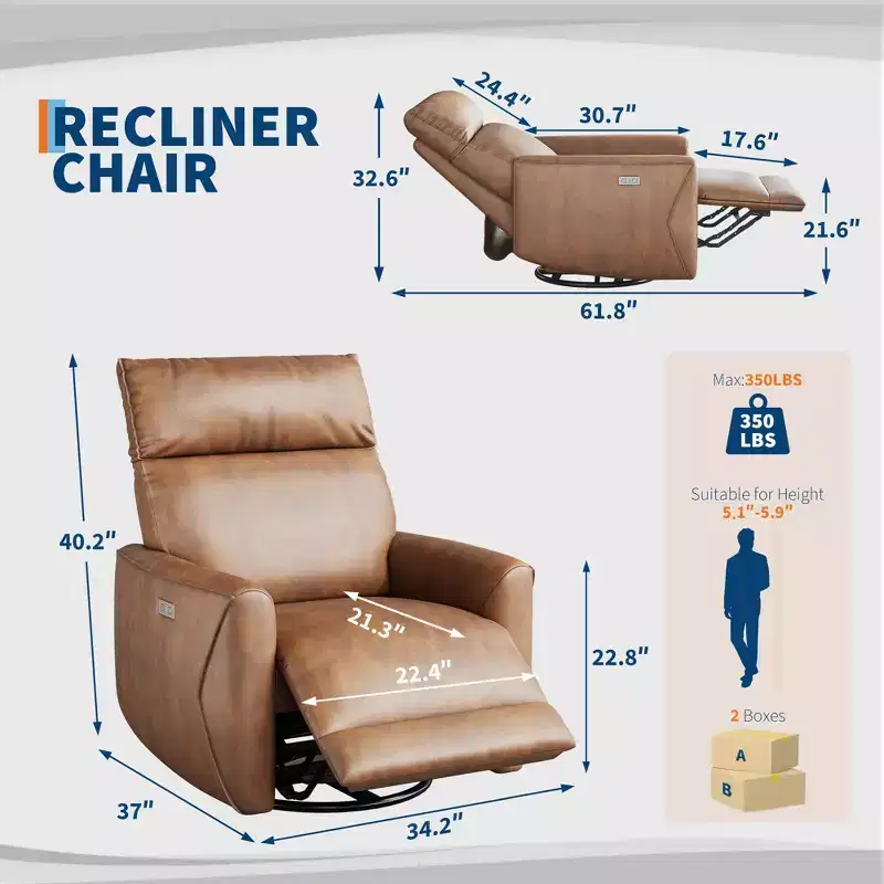 Recliner Swivel Rocker Chair, Upholstered Fabric Single Sofa, Ergonomic High Back Single Sofa Seat, for Living Room, Bedroom