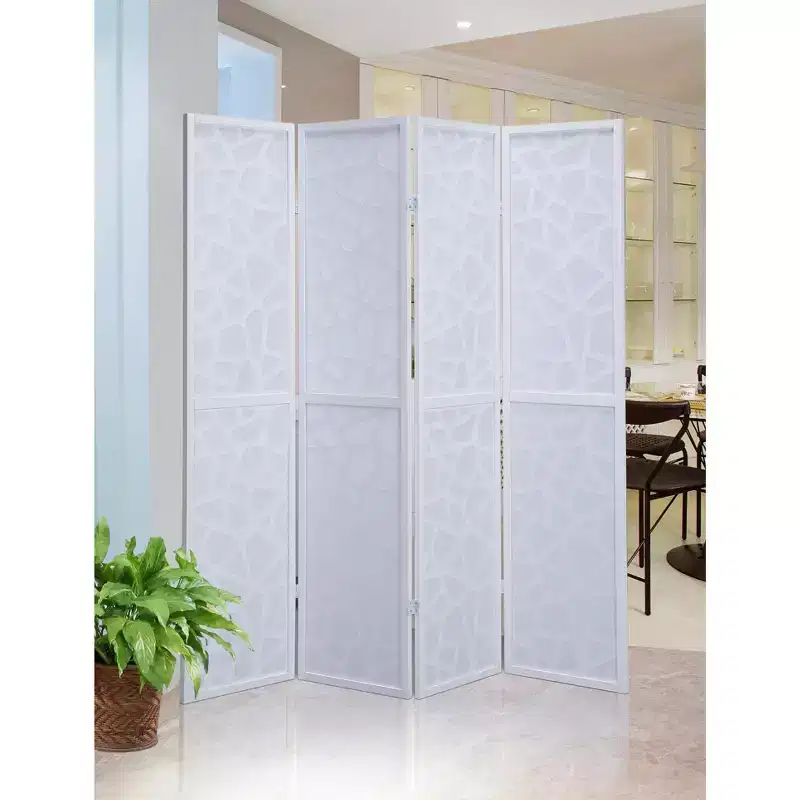 MAYEERTY 4 Panel Screen Room Divider Ice Crack Pattern Design White