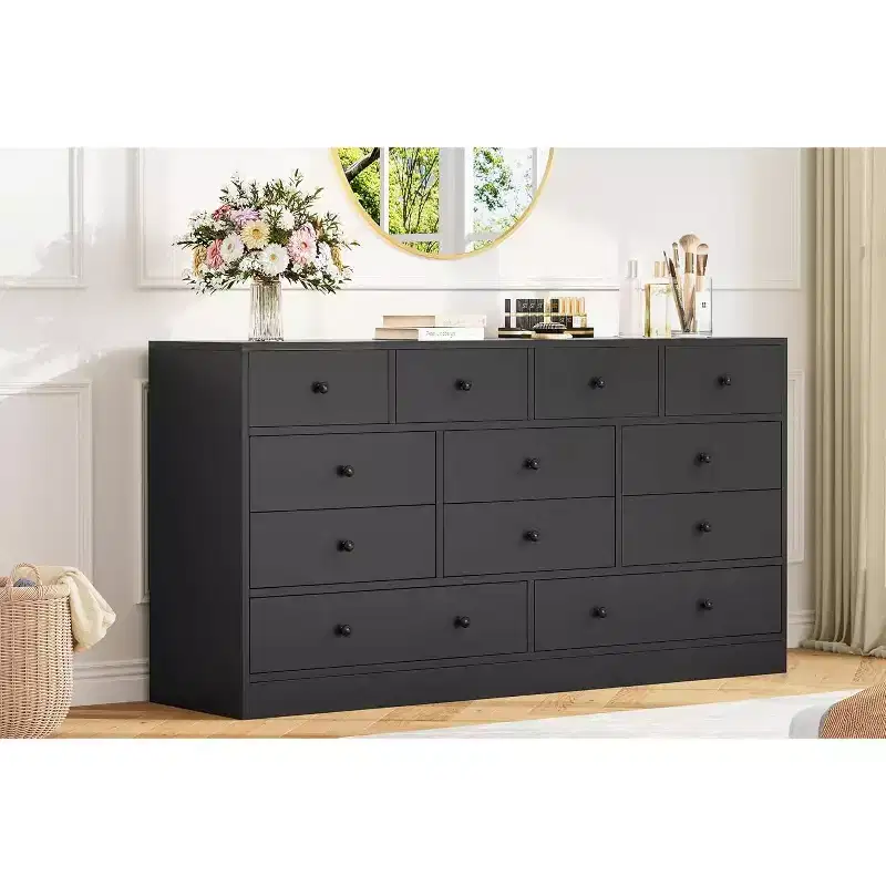 12 Drawer Dresser for Bedroom, 61'' Modern Dresser TV Stand with Charging Station, Large Wooden Chest Od Drawers for Nursery, Closet, Living Room
