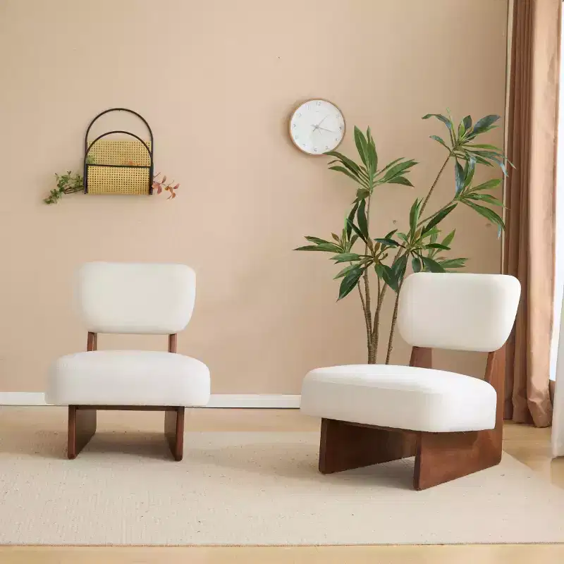 Set of 2 Modern Upholstered Accent Chairs, Comfy Armless Reading Chair, Minimalist Accent Seating for Living Room or Apartment-Panipeachy