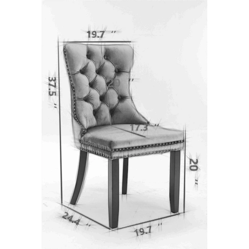 Modern Set of 2 Velvet Tufted Dining Chair with Wood Legs and Nailhead Trim