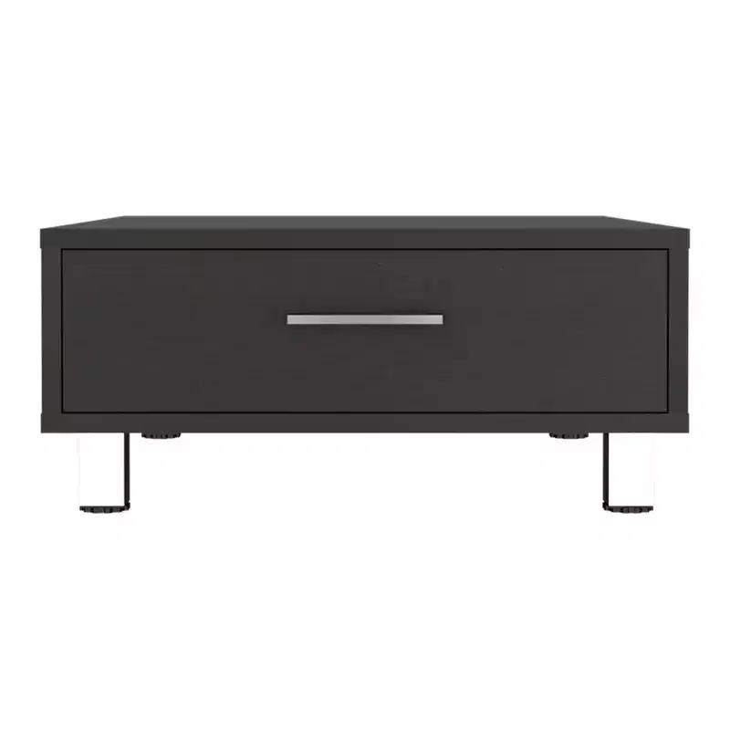 Square Coffee Table with Drawer, Four Legs - Black