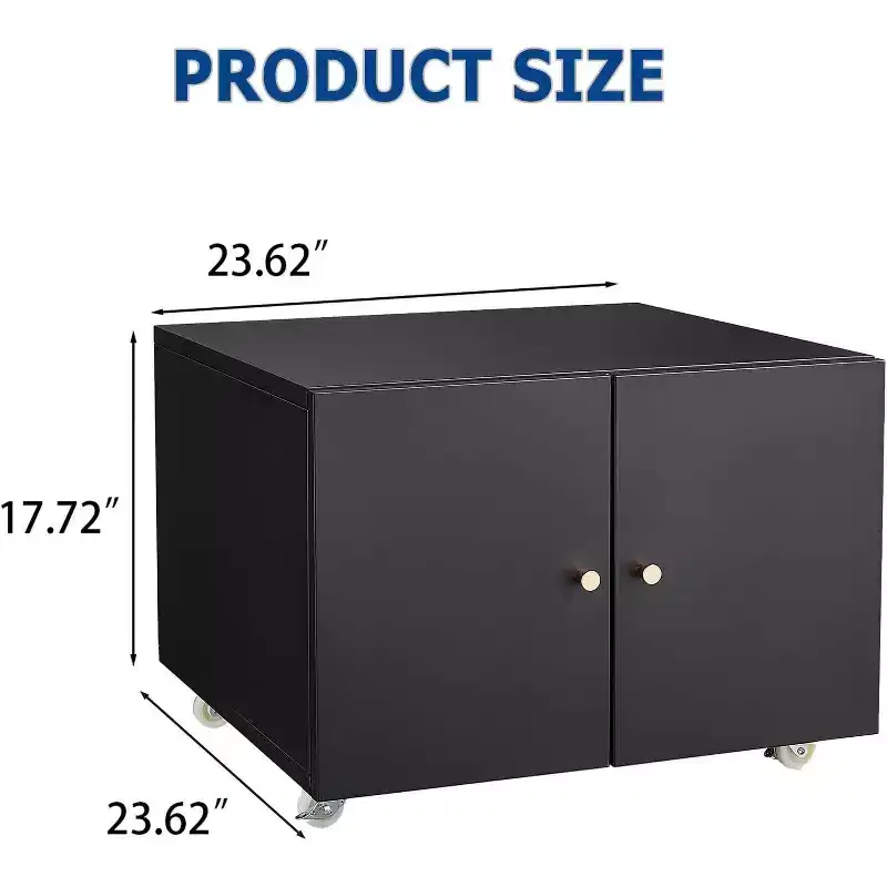 Acekool Mobile Printer Cabinet - 2-Door Storage w/ Adjustable Shelf, Under-Desk Design for Office & Small Spaces, 23.6 Black Organizer