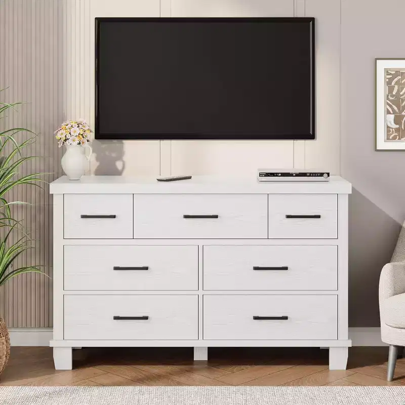 Modern 7-Drawer Dresser  Wooden Chest of Drawers with Metal Handles  Large Storage Capacity  Ideal for Bedroom, Living Room, Hallway, Nursery
