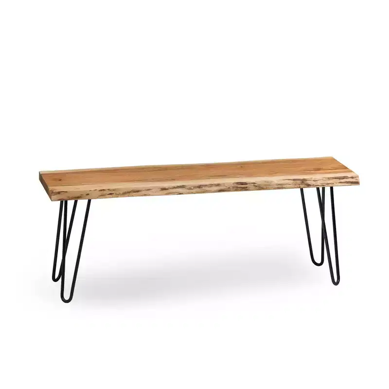 48 Hairpin Live Edge Wood Bench with Coat Hook Shelf Set Natural - Alaterre Furniture