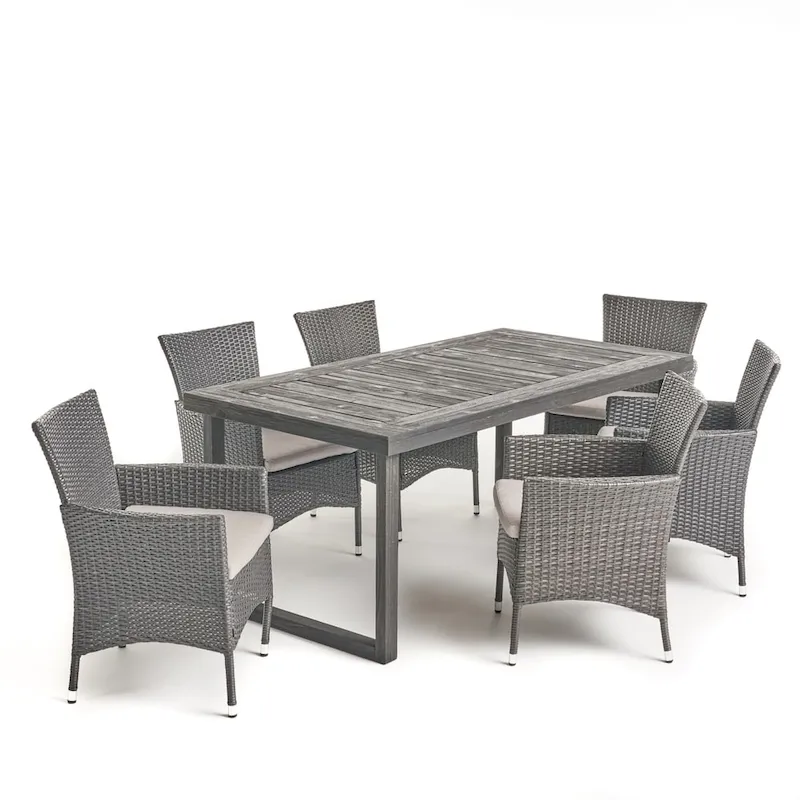 Moralis Outdoor 6-Seater Acacia Wood Dining Set with Wicker Chairs by Christopher Knight Home
