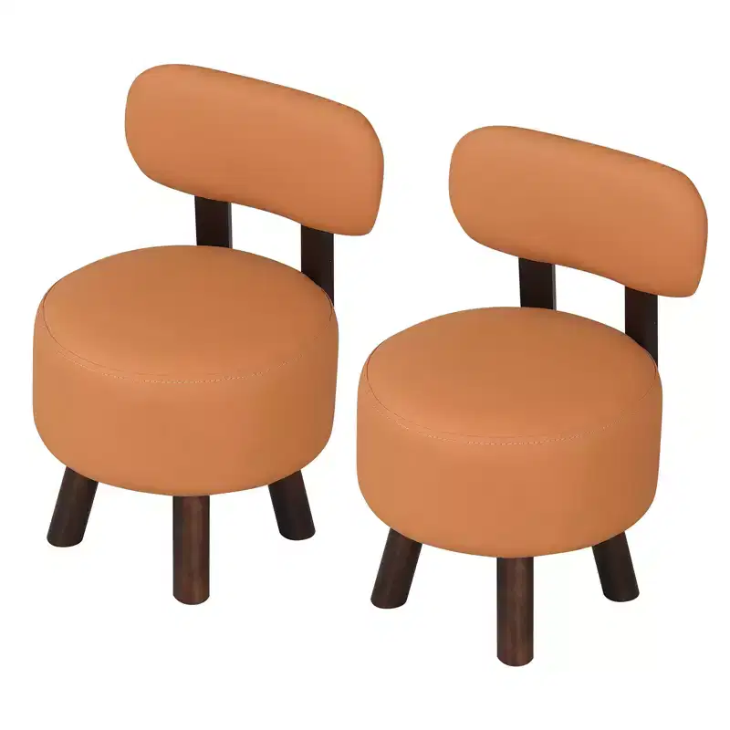 Costway Small Footrest Stools Set of 2 with Backrest & Rubber Wood Legs for Bedroom White/Black/Walnut/Orange