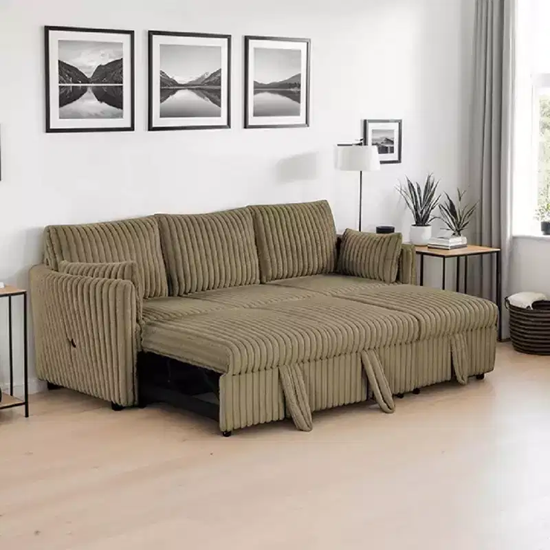 CLIHOME 58 Chenille Plush Sleeper Sofa Bed for 3-seat Sofa Pullout Sleeper Sofa Couches with 2 Pillows for Living Room, Corduroy