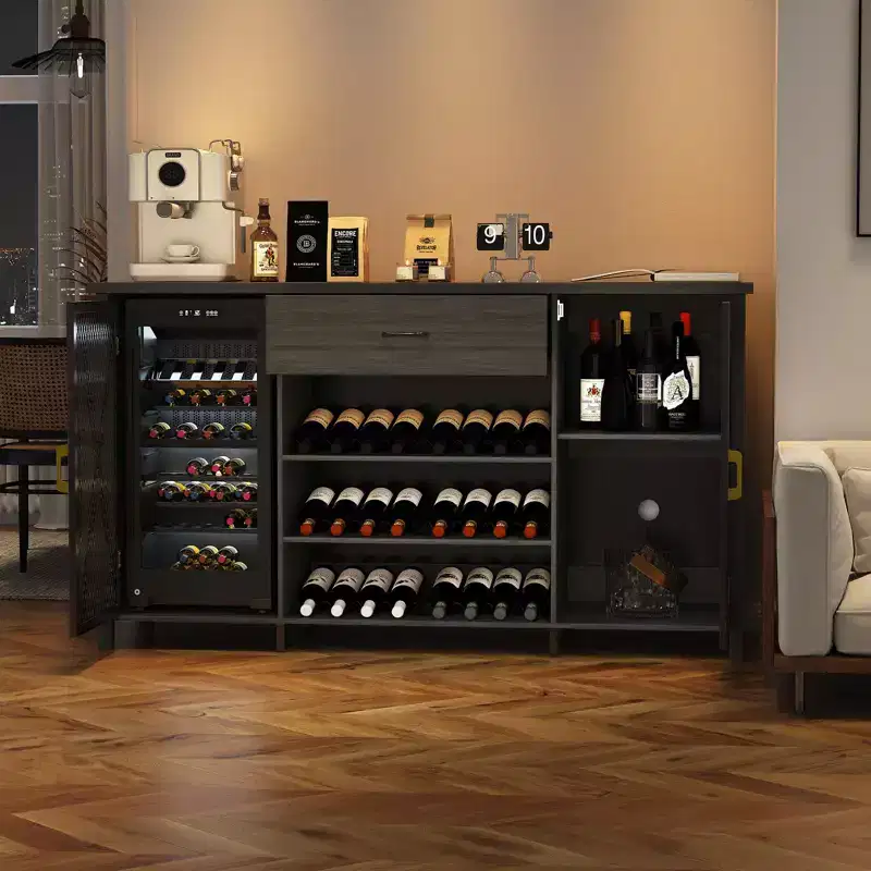 Coffee Bar Cabinet with Storage, Industrial Sideboard Buffet Cabinet with Drawer, for Home Kitchen, Dining Room, Living Room