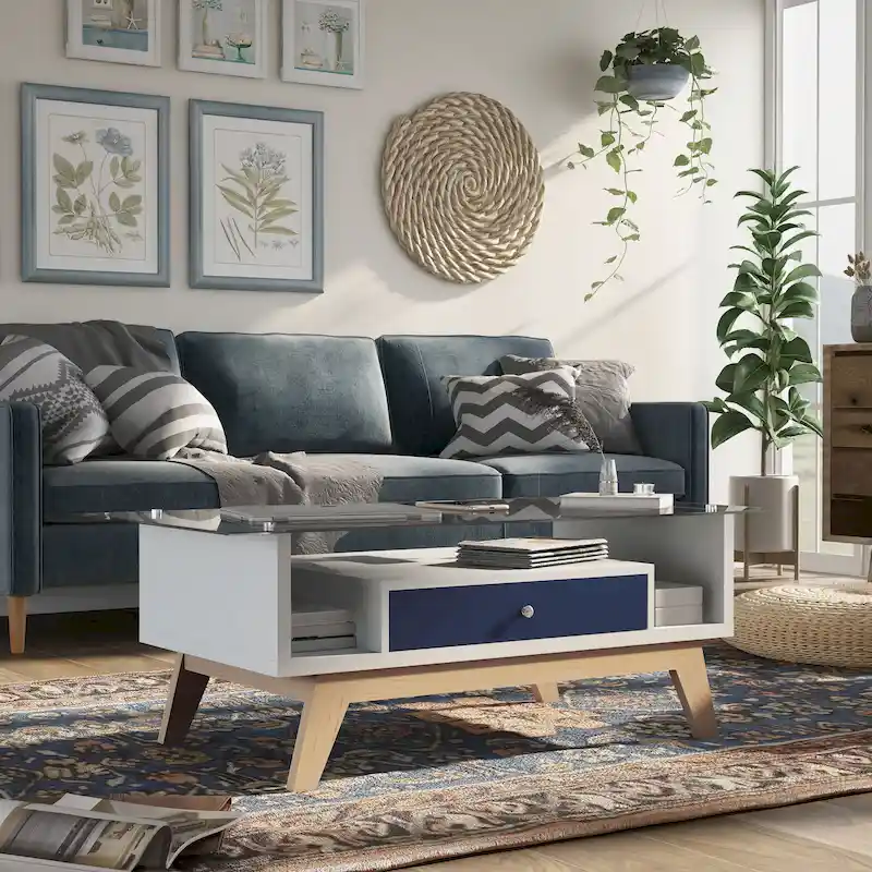 Tevi Modern 47-inch Glass Top 1-Shelf Coffee Table by Furniture of America