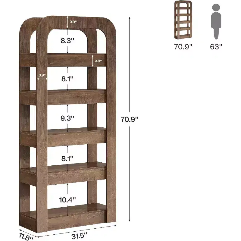 Lantine 70.9-Inch Tall Bookshelf, 5-Tier Bookcase with Open Shelves, Industrial Style Shelving Storage Unit for Home Office