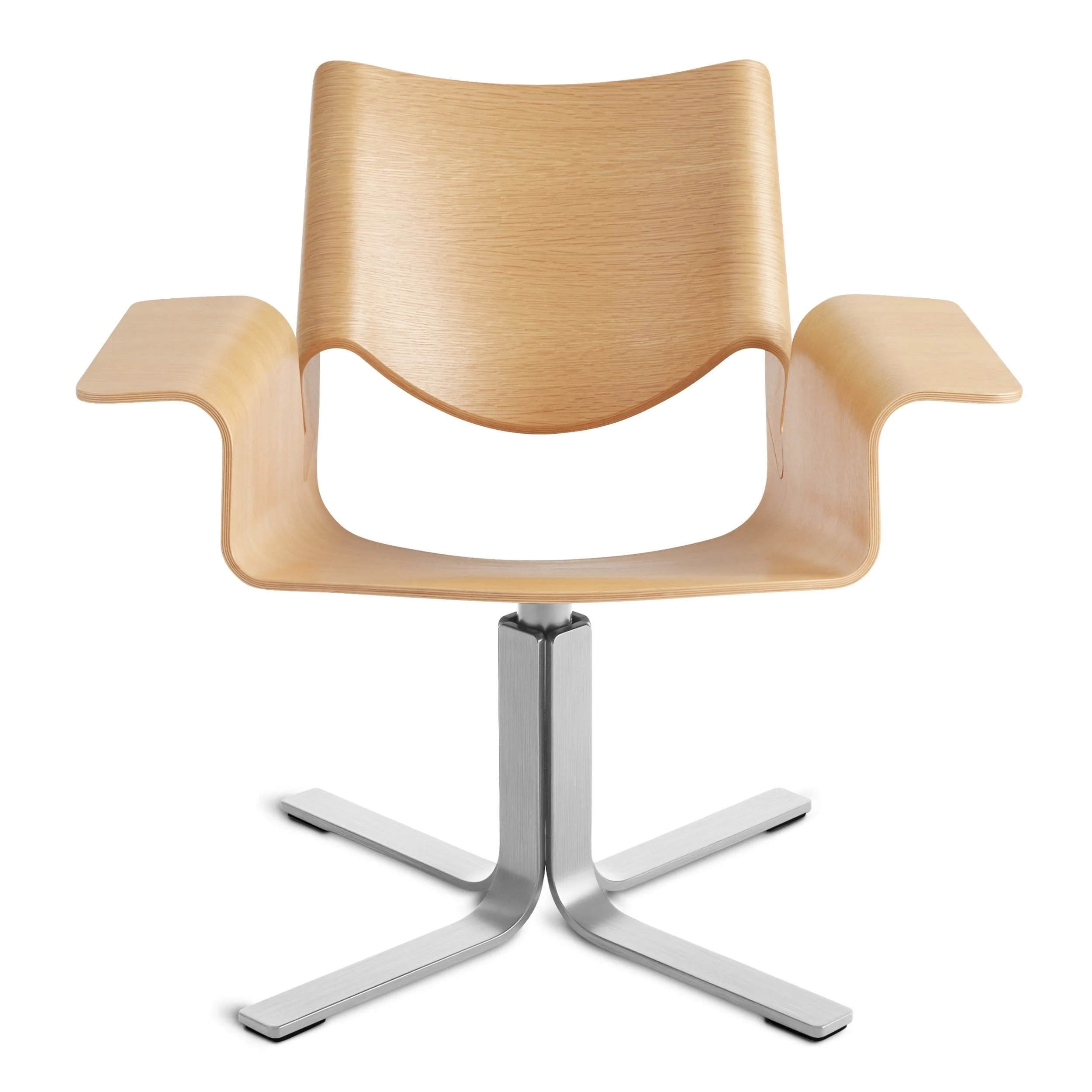 Modern White Oak Wood Swivel Lounge Chair with Bent-Ply Shell for Living Room