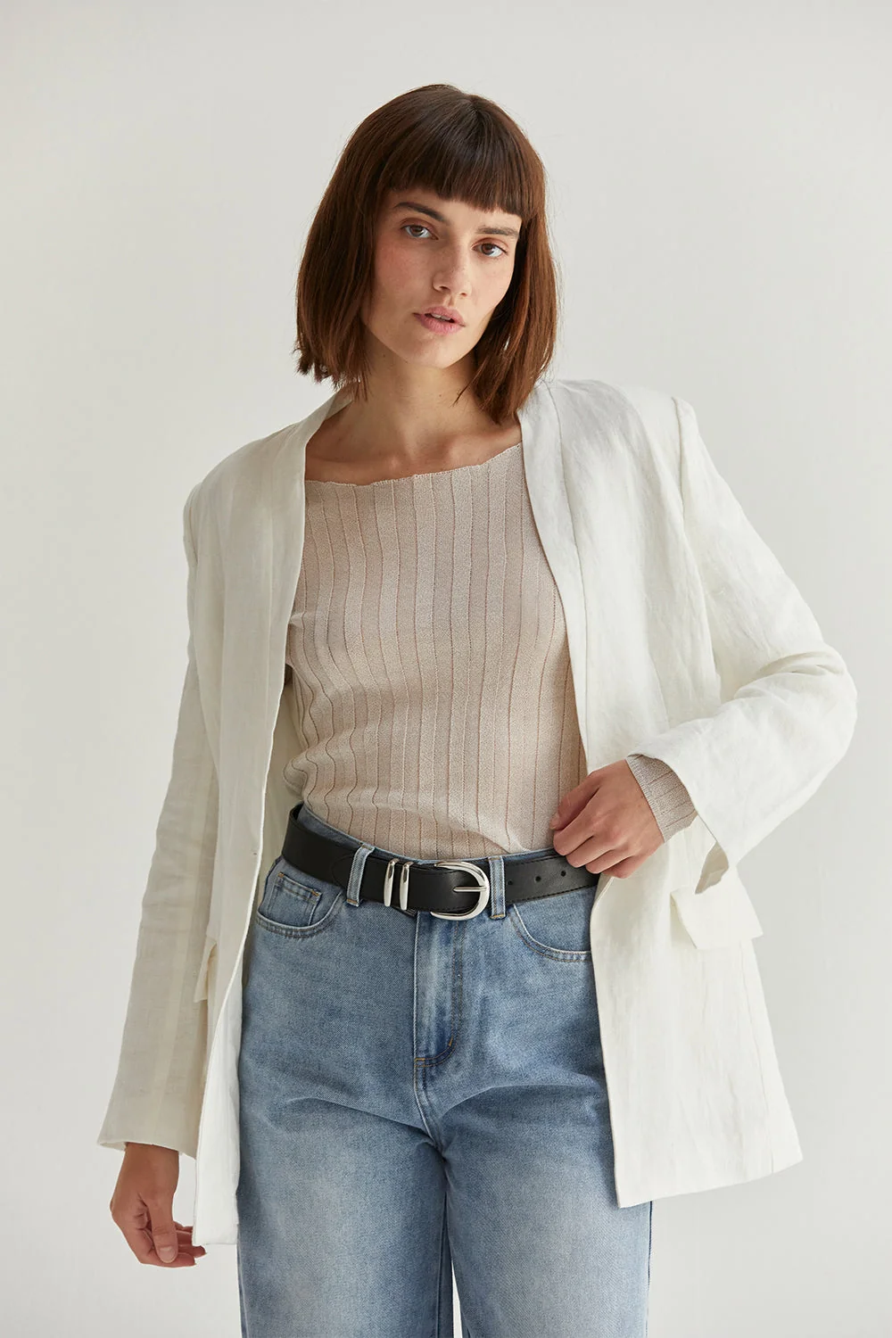 Long Sleeve Semi-Sheer Ribbed Knit Boat Neck Top