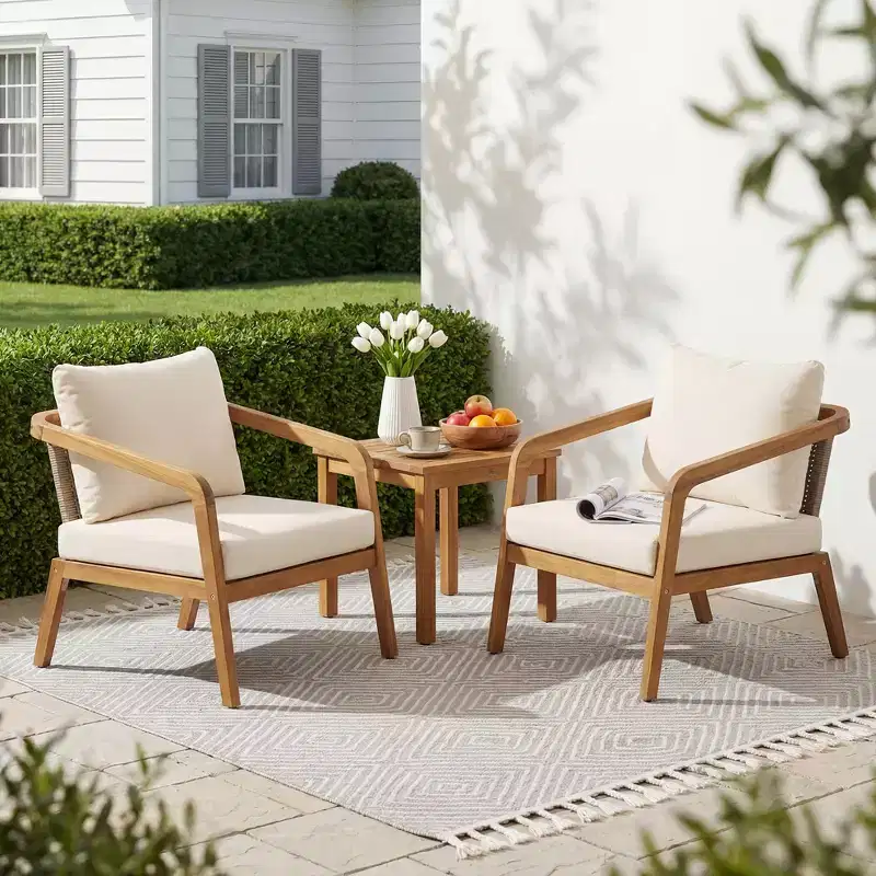 Christopher Knight Home Ethan Patio Modern Acacia Wood and PE Wicker Accent Club Chair with Cushions