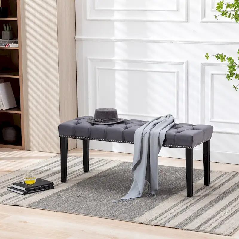 Upholstered Tufted Bench Ottoman Footrest Stool Accent Bench