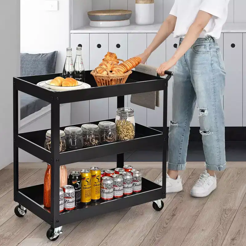 3-Tier Utility Cart Metal Storage Service Trolley 330lbs Capacity