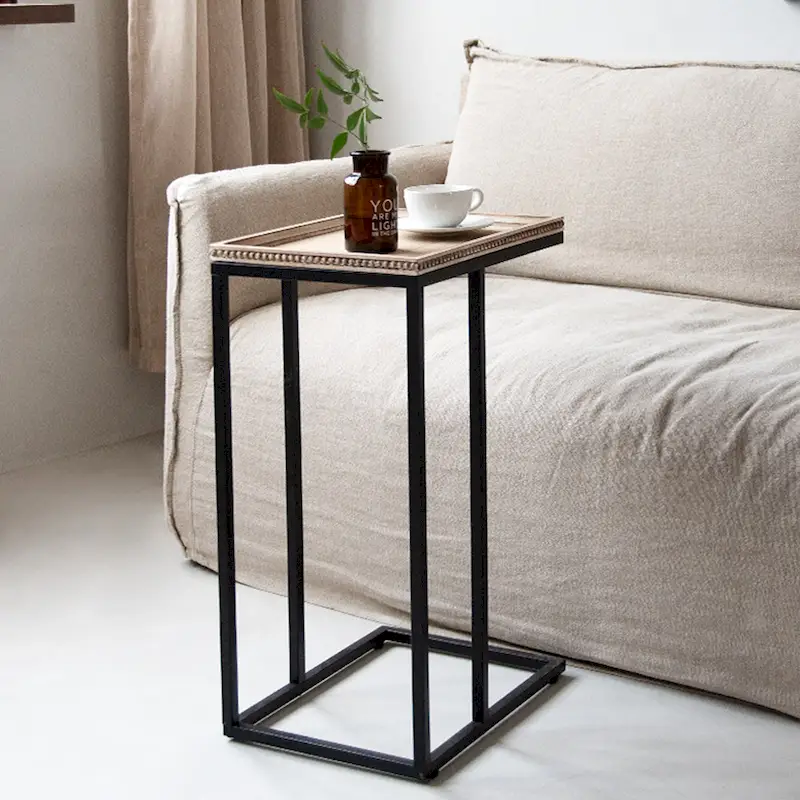 COZAYH Farmhouse C Table End Table, Distressed Beaded Edge Tray Top Side Table