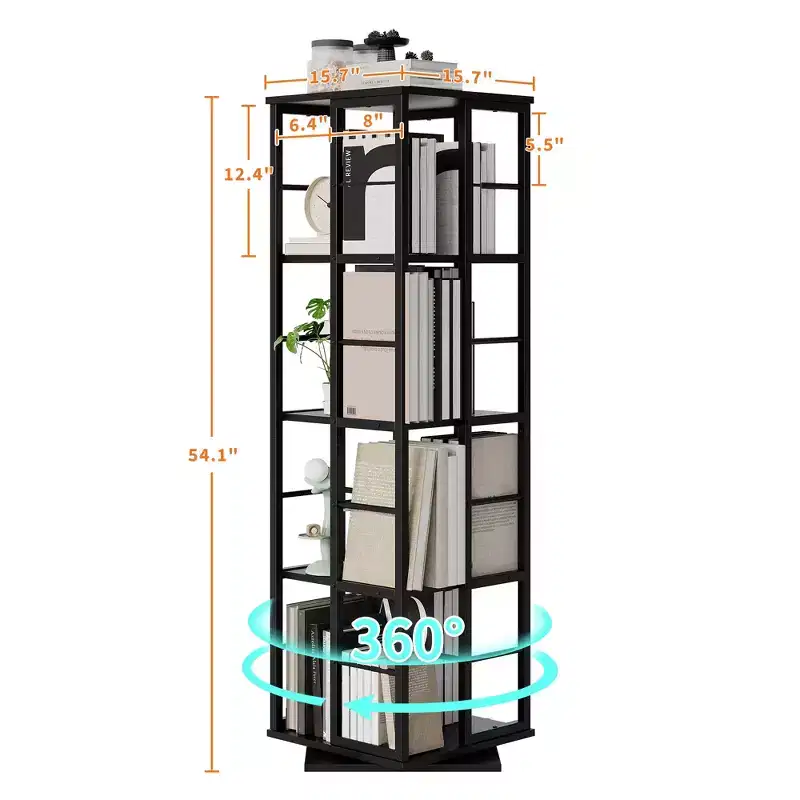 Rotating Bookcase 4-Tier Corner Shelf 54 Tall 360 Spinning Organizer with Metal Frame, Narrow Space-Saving Bookshelves for Living Room, Bedroom