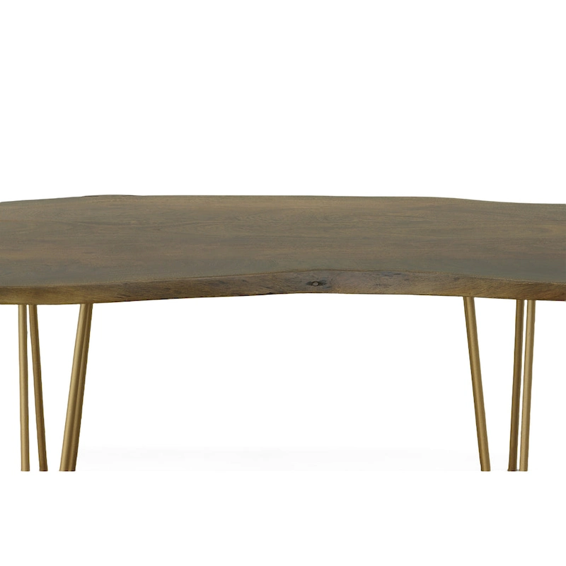Carolina Living Seti Live Edge Coffee Table/Bench - Elm Top - Gold Base