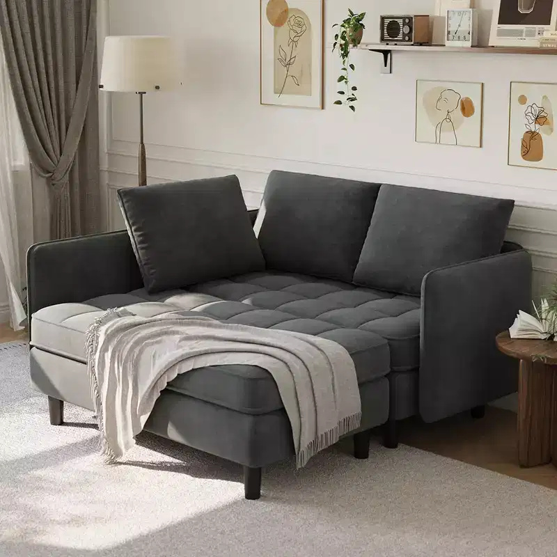 L-Shaped Sectional Sofa with Storage, 75.5 Modular 4-Seater with Deep Seats & Plush Pillows, Chenille Fabric Apartment Couch for Small Spaces
