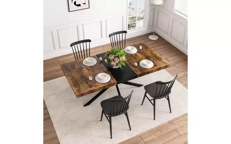 Storage Box Dining Table for 4-6,Expandable Kitchen Table with Cross Iron Foot Base & Relief Plate,Wooden Table for Office,Living Room