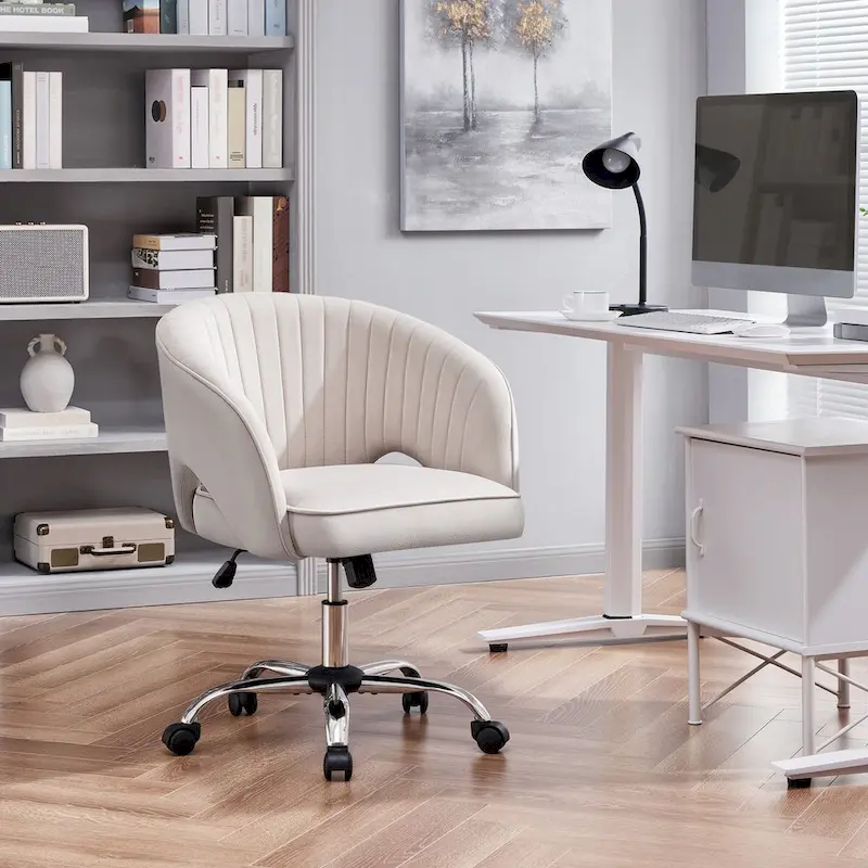 Yaheetech Velvet Office Chair with Tufted Barrel Back, Rolling Wheels, Adjustable Seat Height - N/A