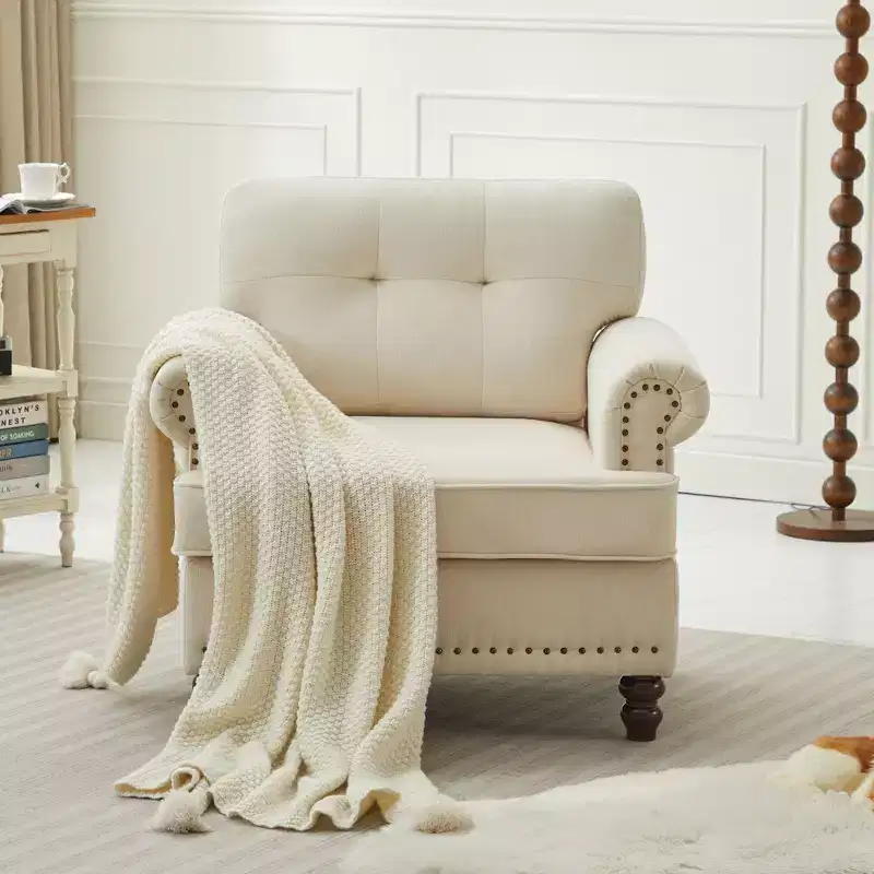 Chenille Upholstered Pull Point Accent Chair, Sofa Armrest Chair for Living Room, Bedroom, Office