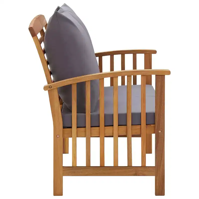 Garden Bench Dark grey cushions, Natural wood