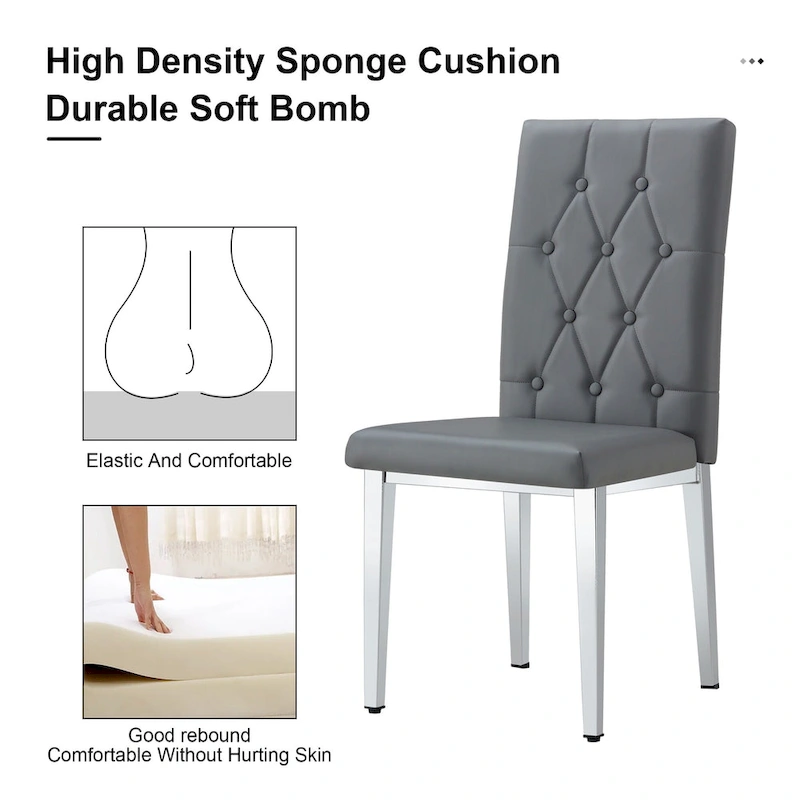 4 piece set of gray armless dining chairs brings a touch of elegance and mystery to the dining area with its deep gray tone