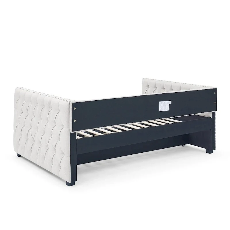Full Daybed with Trundle Upholstered Tufted Sofa Bed, with Button and Copper Nail on Square Arms