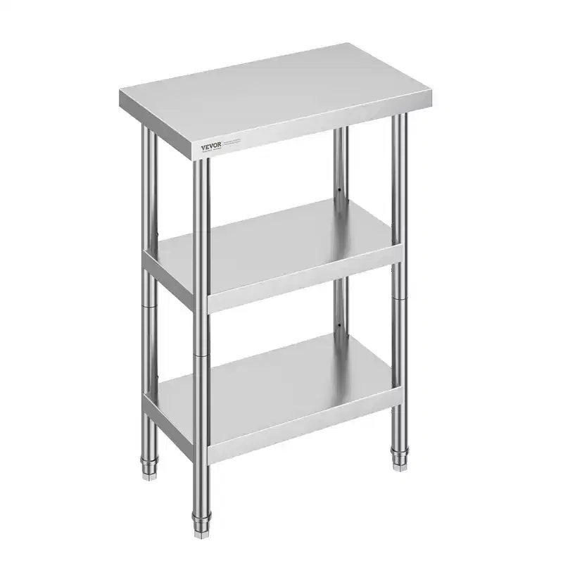 VEVOR Stainless Steel Food Prep Table, 14 x 24 x 34 Inch Commercial Kitchen Worktable, with 2 Adjustable Undershelf, Heavy Duty Prep Table
