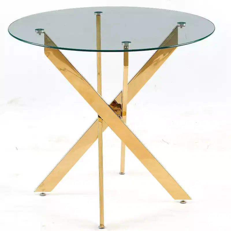 Homy Casa Round Glass Dining Table, Clear Top with Gold Metal Base, Small Space, Holiday Gathering, Clear and Gold