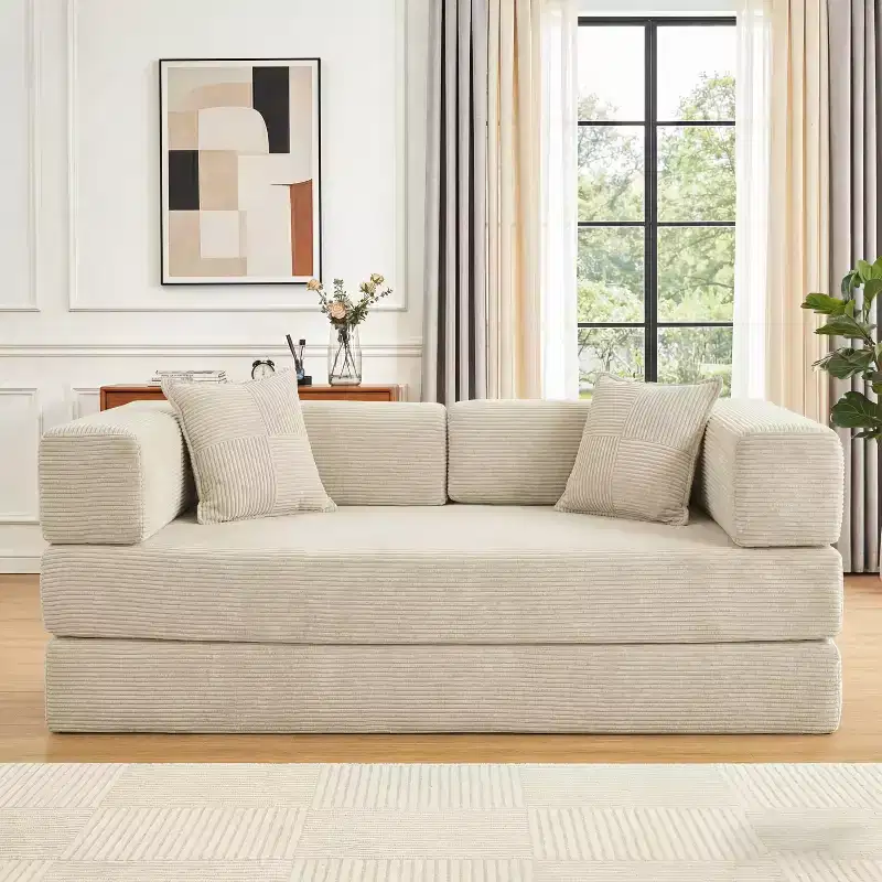 Dyonery 78Folding Sofa Bed Convertable Corduroy Couch King Size Floor Sleeper 4-in-1 DIY Combination Modular Sofa Fold Out Comfy sofa.