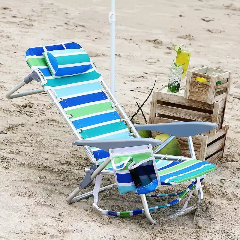 Acekool 2 Pack Lightweight Backpack Beach Chair, 5 Position Foldable Lay Flat Chair for Adults with Straps, Cup Holder & Towel Bar, Supports 300 lbs