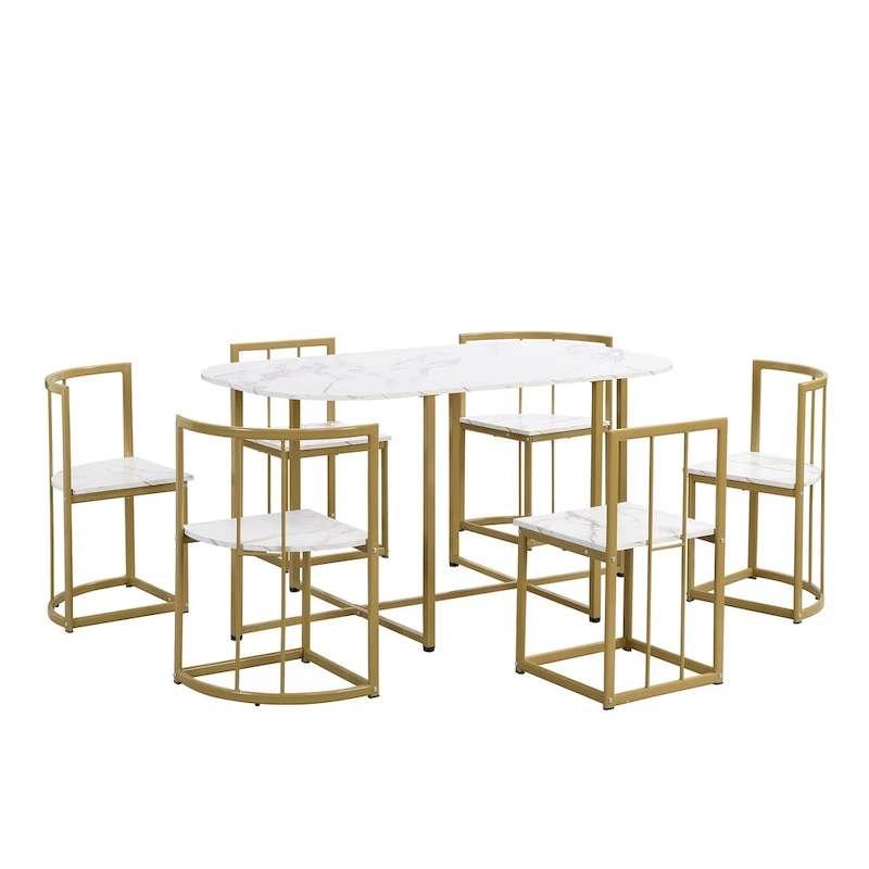 7-Piece Iron Dining Table Set with Table and Six Chairs