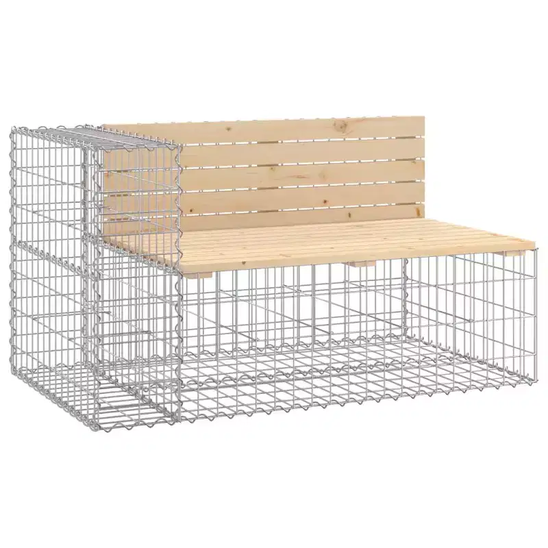 Garden Bench With Gabion Basket Natural wood and silver