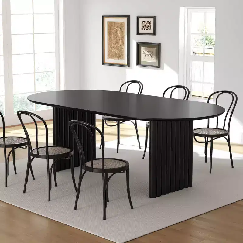 PexFix 79 Oval Dining Table for 6-8 Wood Kitchen Table with Scratch-Resistant Top & Striped Legs Modern Farmhouse for Living Room Kitchen Black