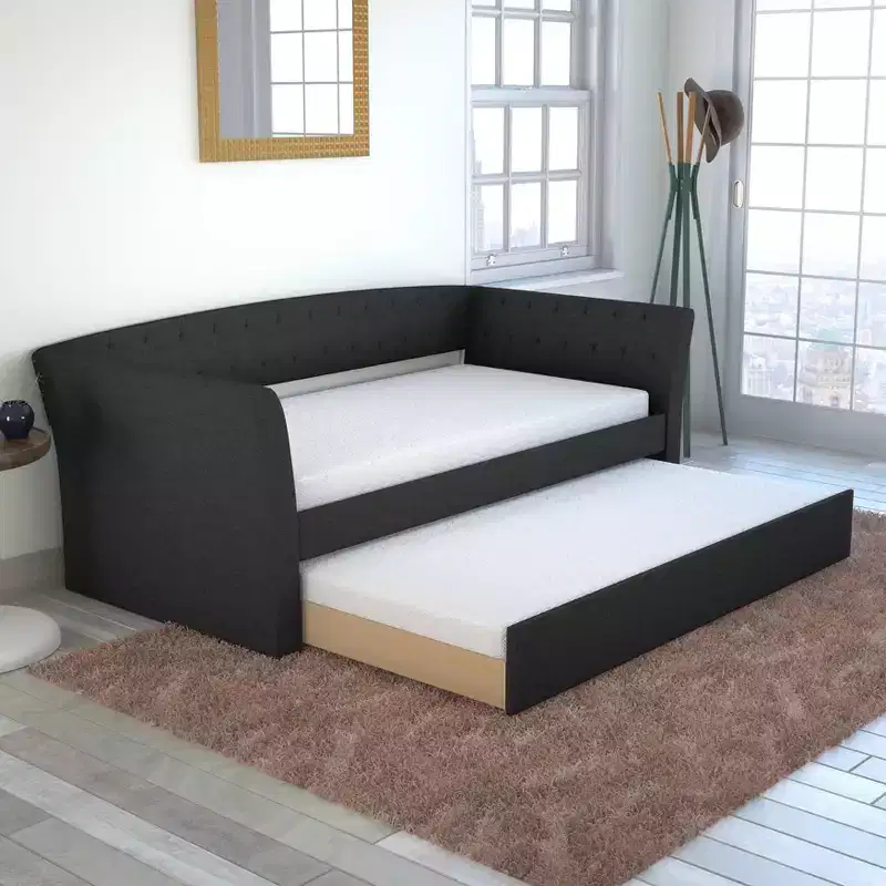 Twin Olivia Linen Upholstered Sofa Daybed with Trundle - Eco Dream