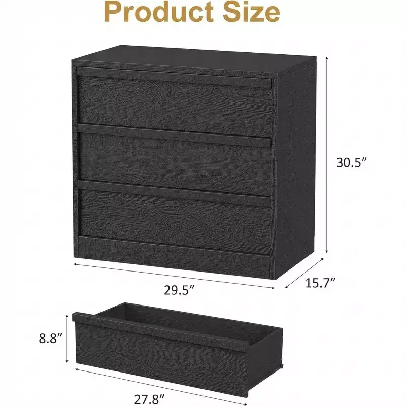 3-Drawer Nightstand, 30 Tall Bedside End Table with Spacious Storage, Anti-Tip Safety, Modern Side Table Organizer for Bedroom and Living Room