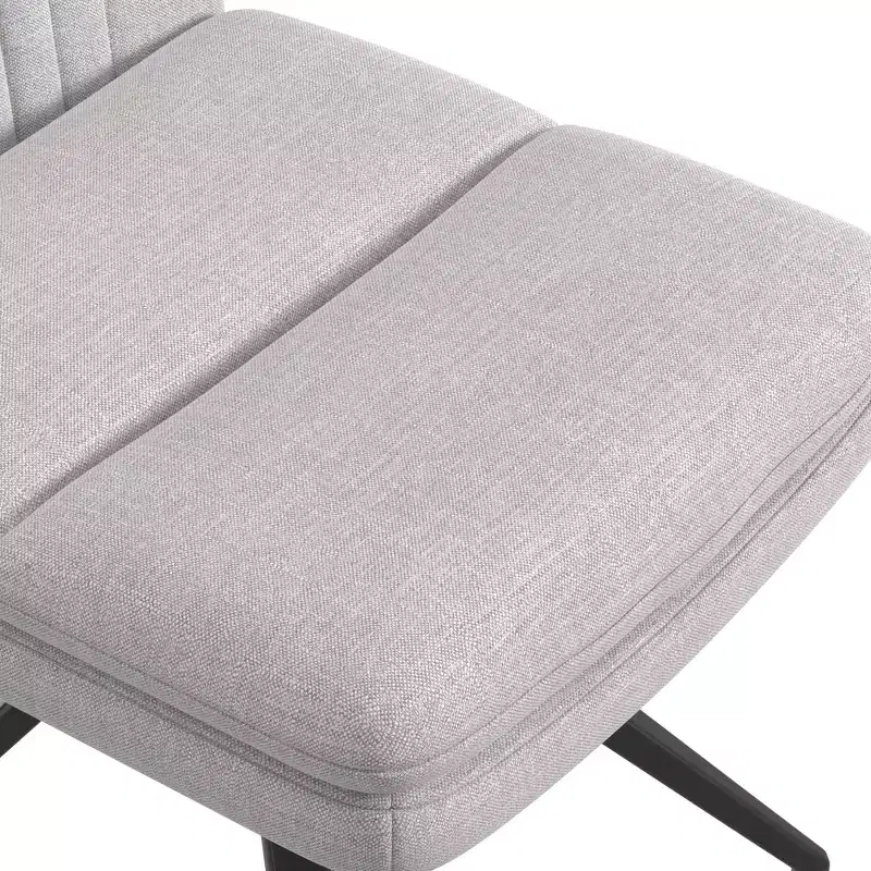 VECELO Upholstered Office Desk Chair Cross Legged Chair with Wide Padded Seat, Modern Computer Task Chair Gray/Beige