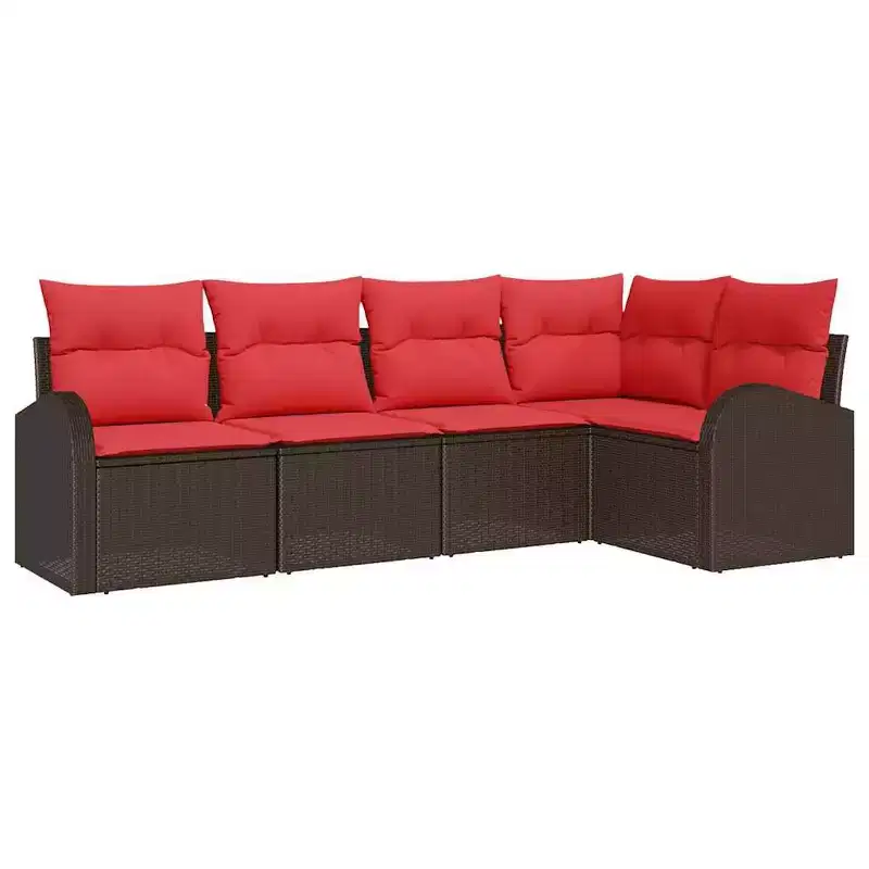 vidaXL Garden Sofa Set with Cushion 5 pcs Brown Poly rattan