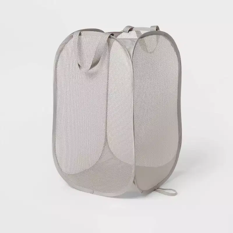 Pop-Up Collapsible Mesh Laundry Hamper — Cube Shape, Double Handles, Lightweight