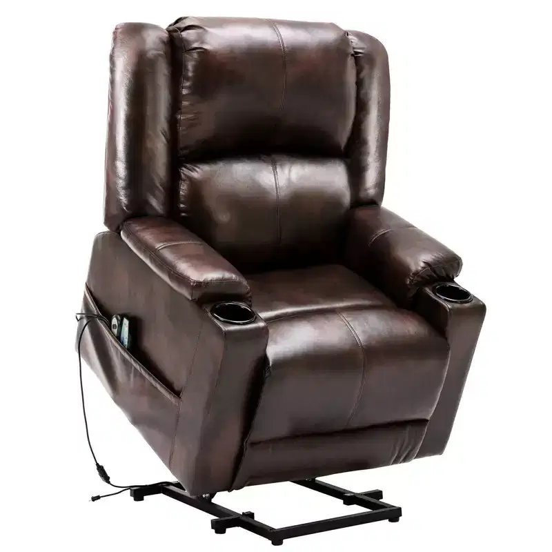 Power Lift Massage Recliner Chair with Heat, Faux Leather, Brown