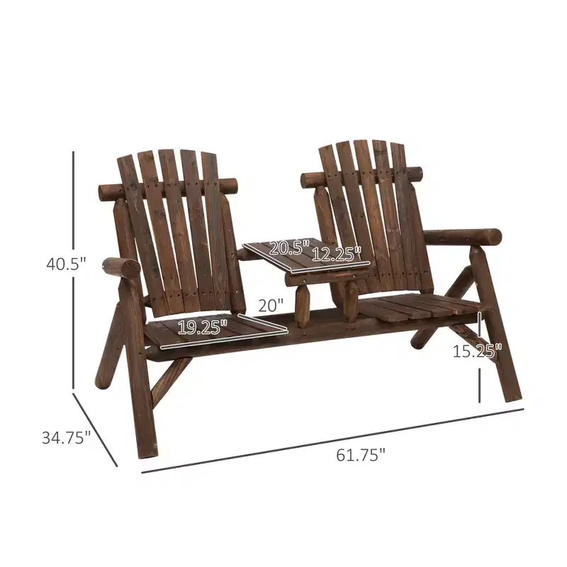 GDFStudio Eveline Rustic Patio 2-Seater Adirondack Slatted Bench with Table