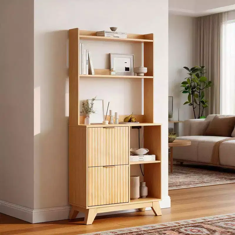 Wood Grain P2 MDF 2 Drawer Filing Cabinet with Shelves