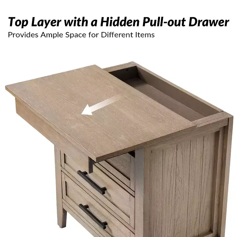 Yaran 3 Drawer Nightstand-BLACK