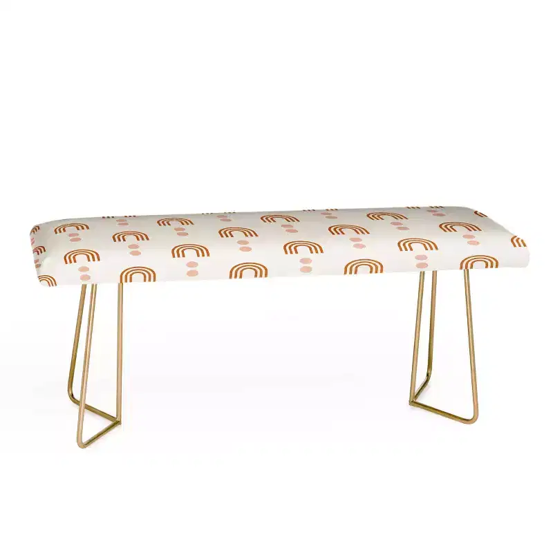 Little Arrow Design Co Aria Orange Geometric Rainbow Bench Gold - Deny Designs