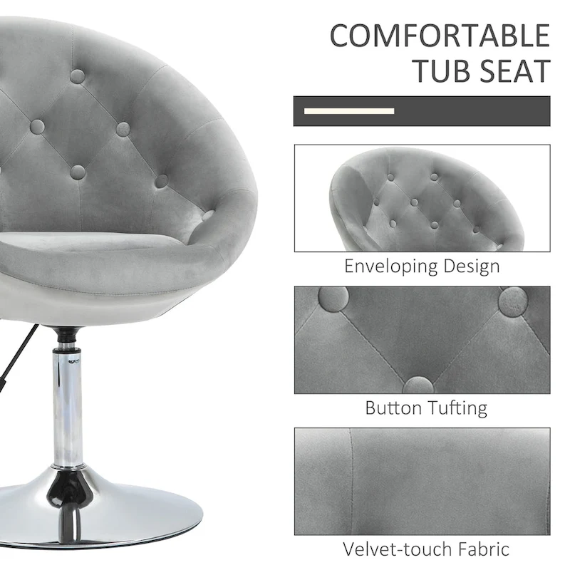 HOMCOM Swivel Accent Chair Modern Makeup Vanity Chair Adjustable Height Leisure Lounge Chair