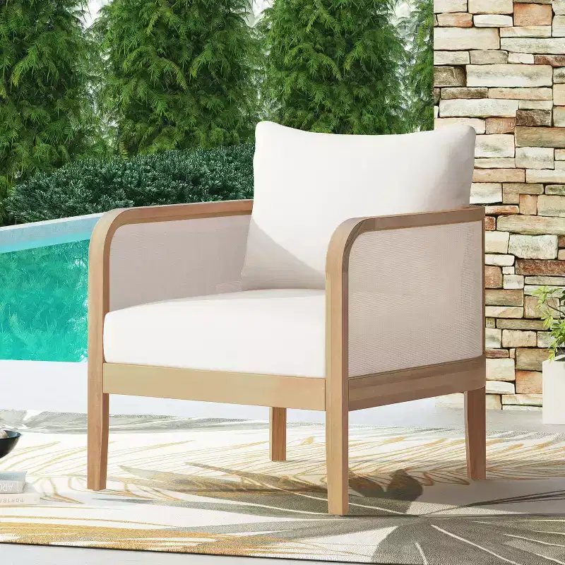 TUYOHW Boho Style Outdoor Accent Chairs Set of 1/2,Upholstered Club Chairs,Patio Acacia Conversation seat for Porch,Garden & Backyard,400lbs Capacity